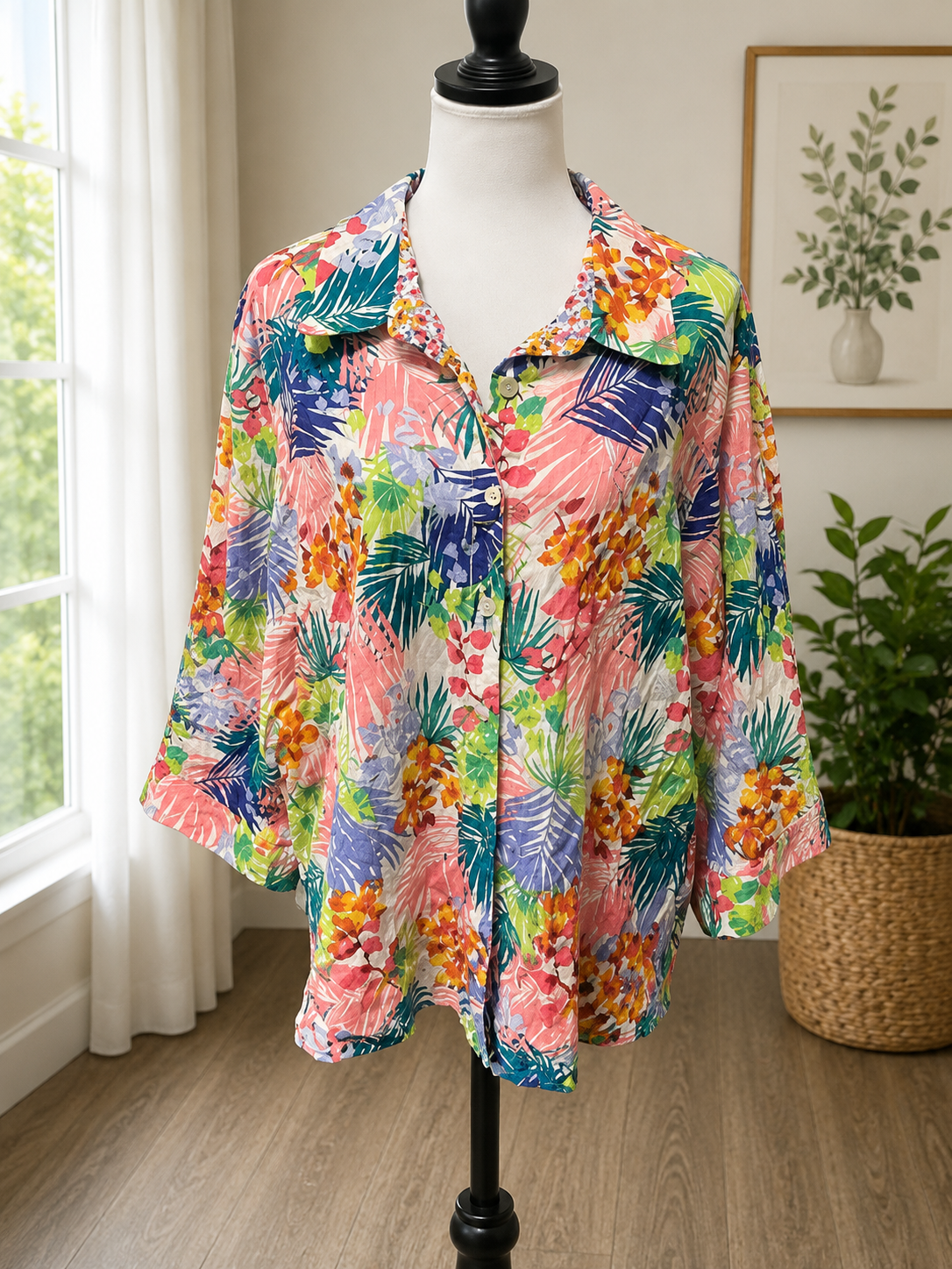 Size 20W – Alfred Dunner Woman Tropical Floral Button Front Blouse