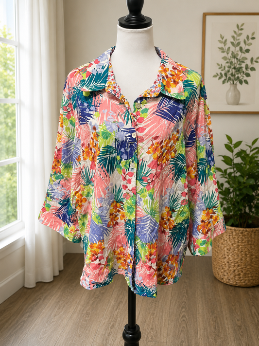 Size 20W – Alfred Dunner Woman Tropical Floral Button Front Blouse