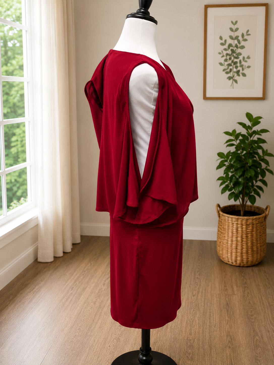 Size M – Moda International Red Cold Shoulder Blouson Dress