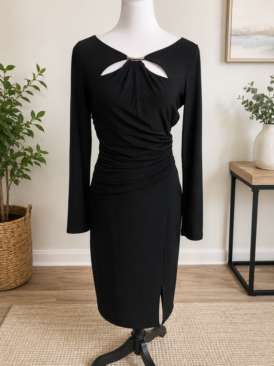 Size 4 White House Black Market Black Ruched Long Sleeve Sheath Dress