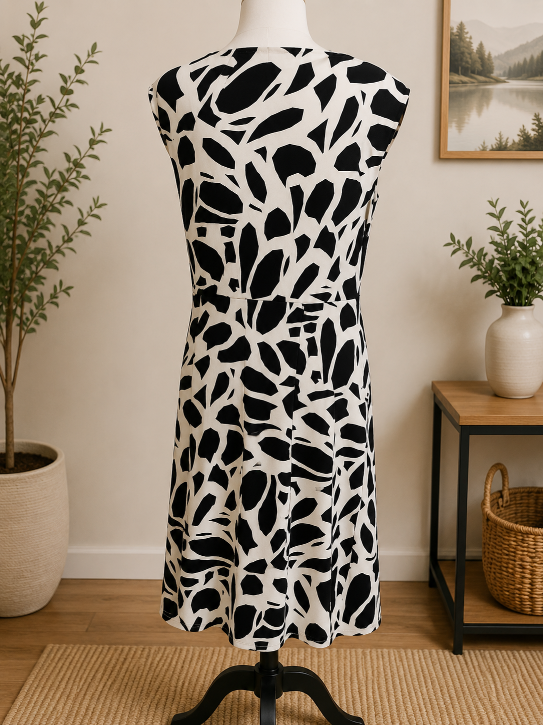 Size 14  - Kasper Black & White Faux Wrap Sheath Dress Stretch
