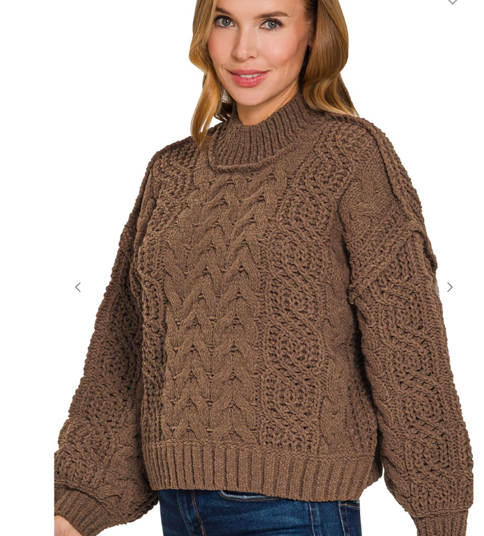 Cable Knit Sweater - Brown