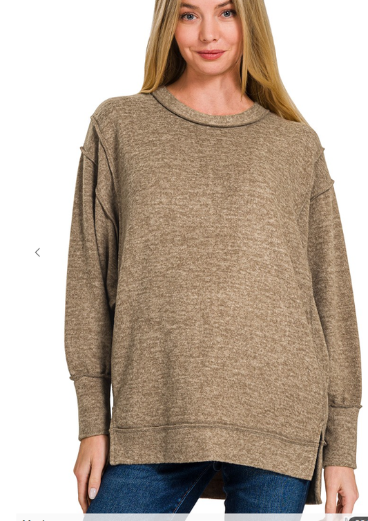 Brushed Melange Hacci Oversized Sweater - Mocha color